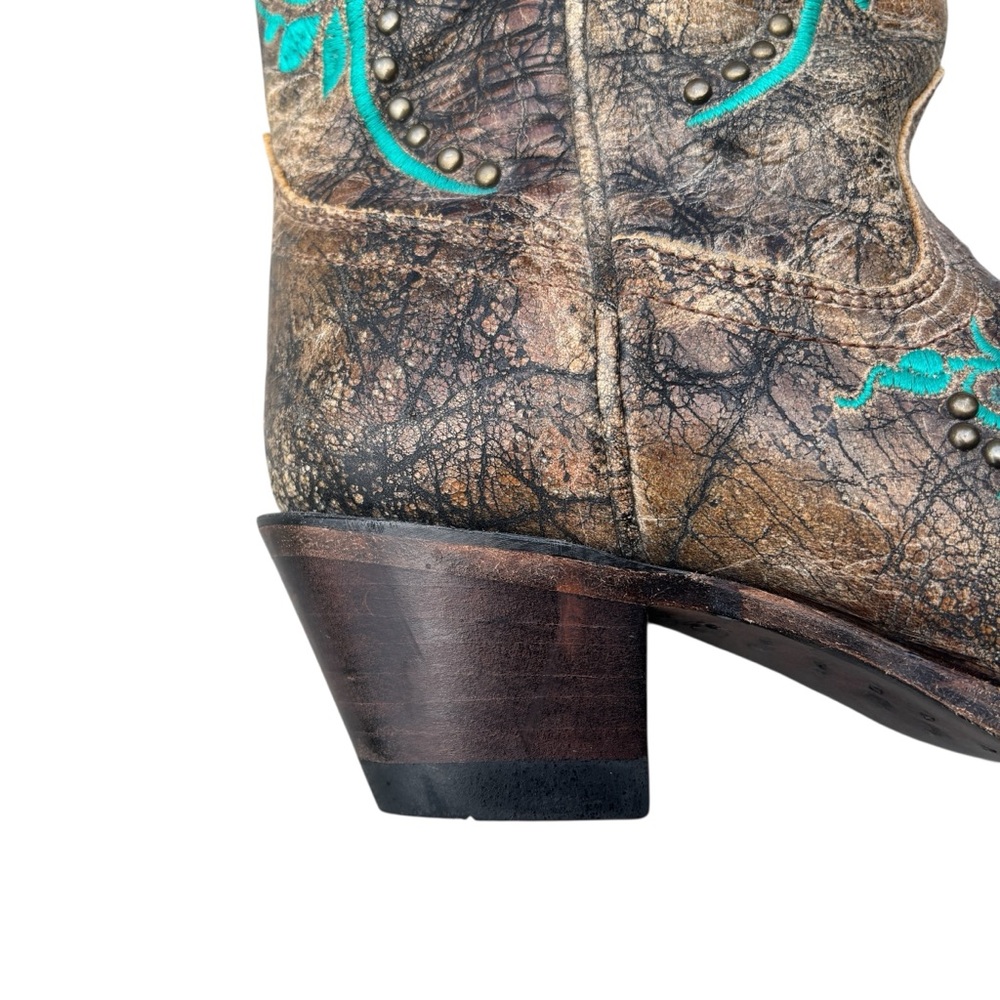 CORRAL Boots Dark Antique Saddle Floral  Turquoise Inlay & Studs 6.5 - Picture 6 of 16